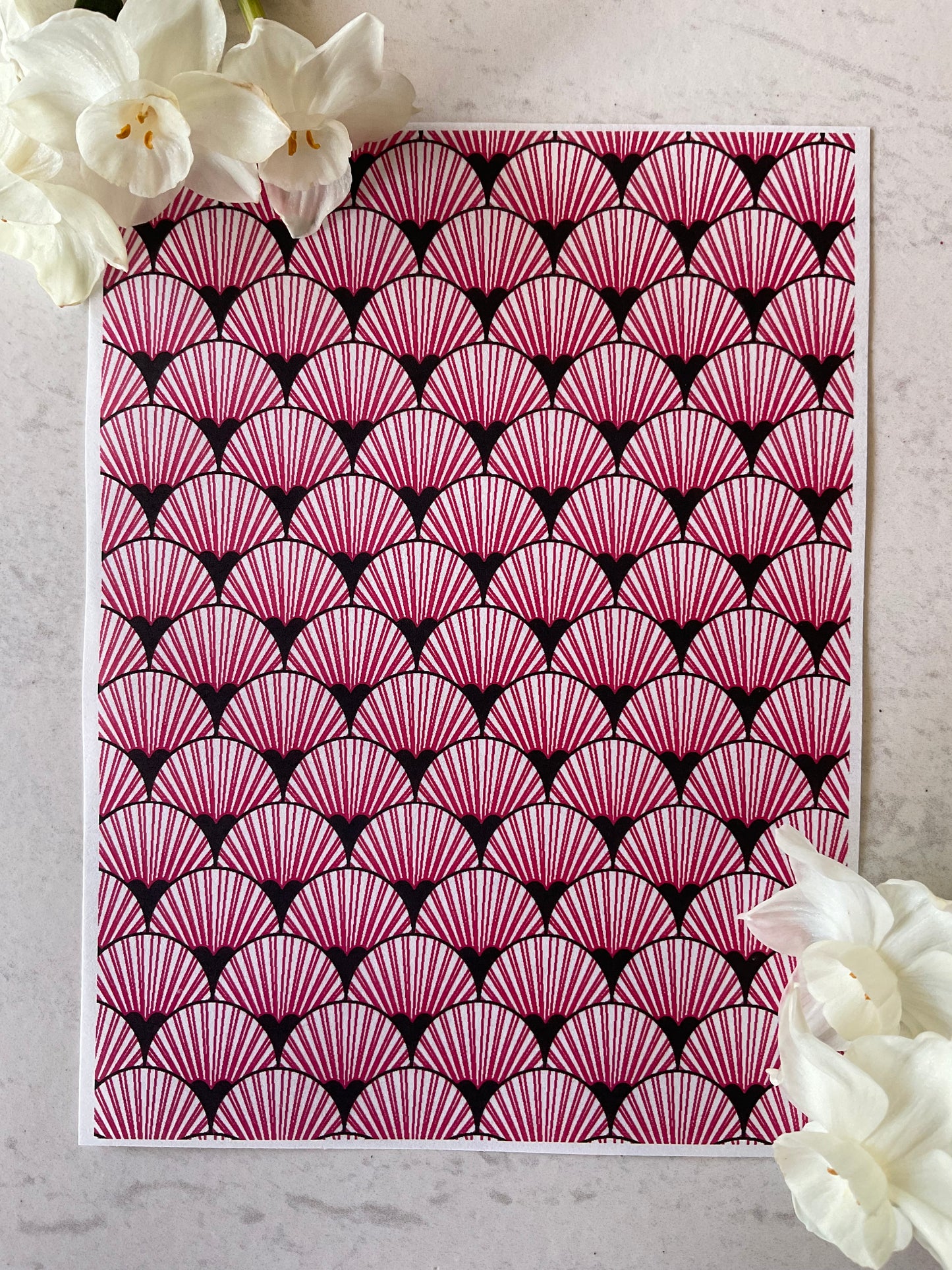 Art Deco Fan Scallops Only in Ravishing Raspberry Collab Colour Water Soluble Transfer - Me Oh My Graphics x Coral Cockatoo 32