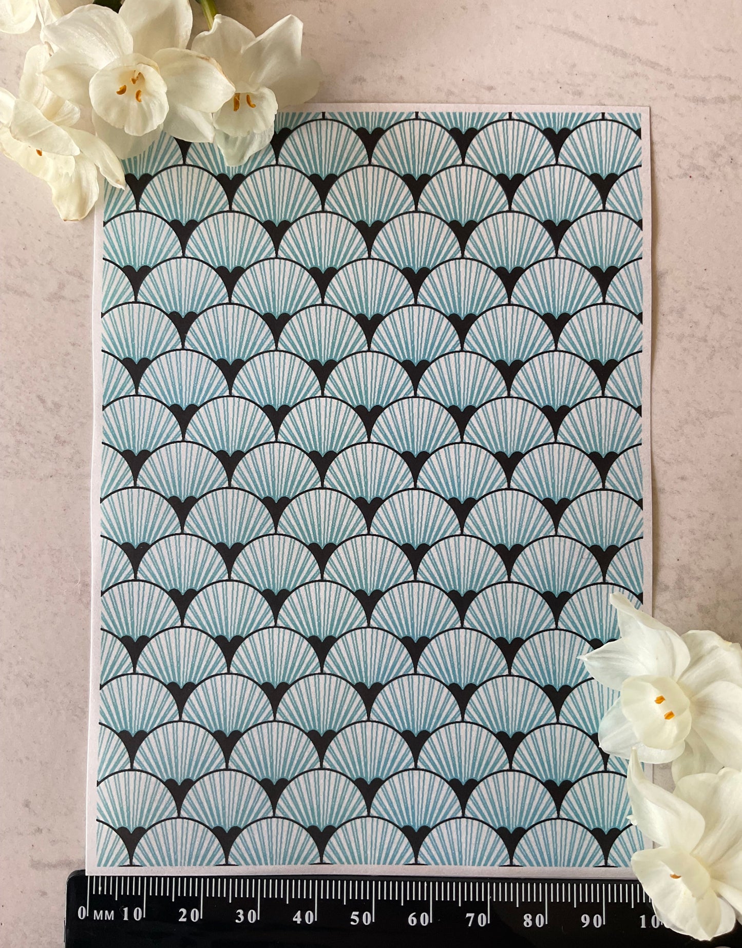 Art Deco Fan Scallops Only in Sky Blue Collab Colour Water Soluble Transfer - Me Oh My Graphics x Coral Cockatoo 30