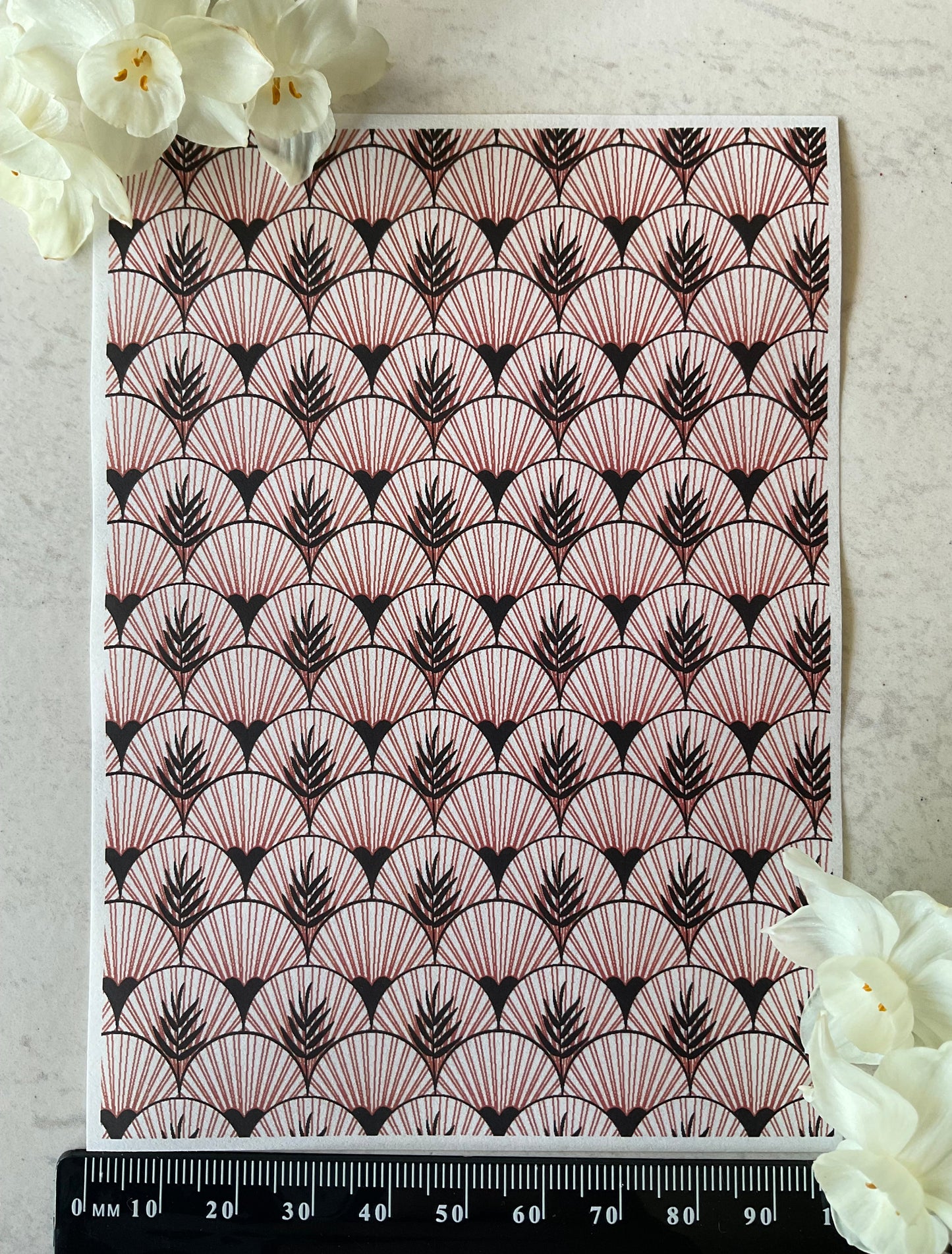 Art Deco Palms & Fans Scallops in Burnt Copper Collab Colour Water Soluble Transfer - Me Oh My Graphics x Coral Cockatoo 24