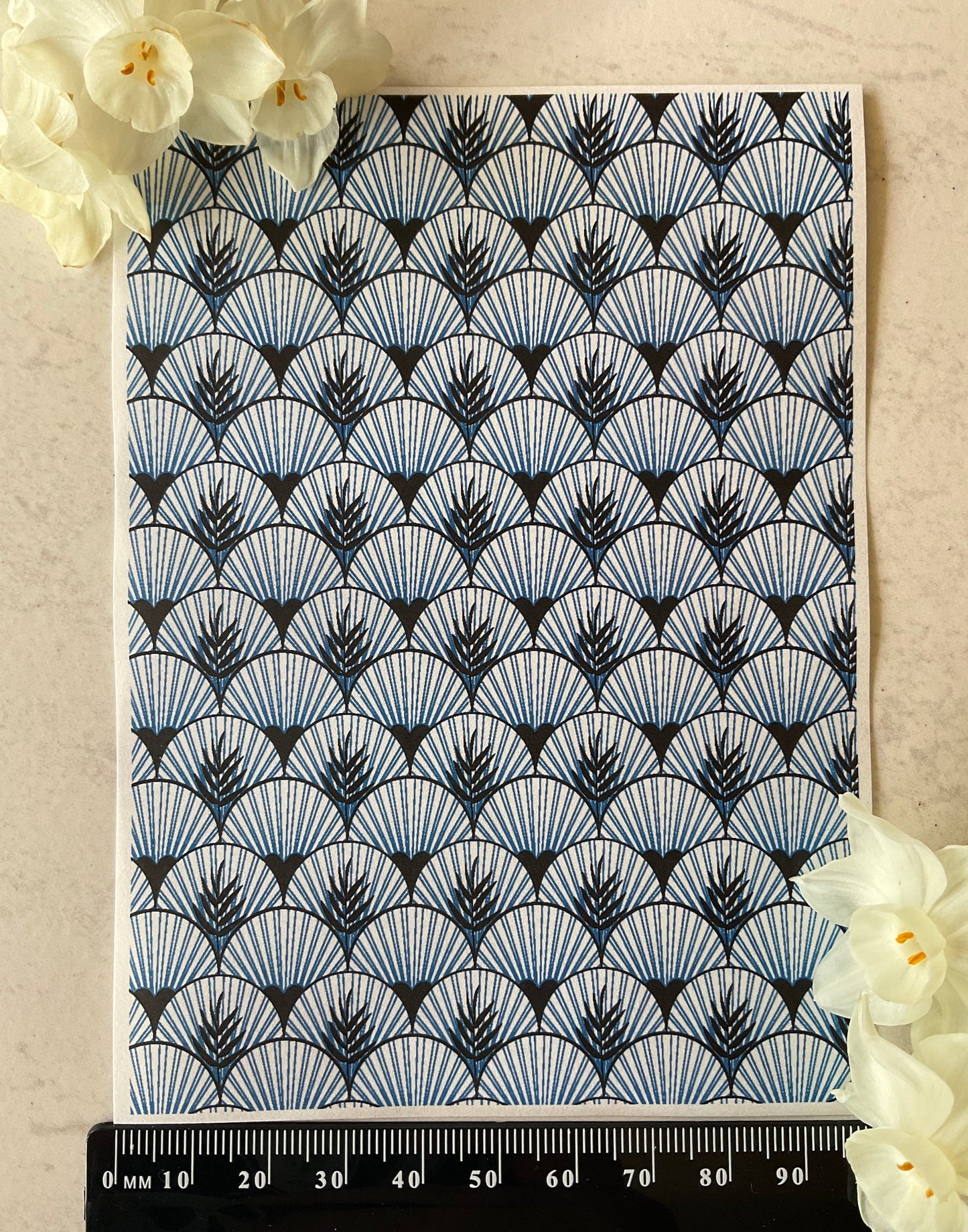 Art Deco Palms & Fans Scallops in Denim Blue Collab Colour Water Soluble Transfer - Me Oh My Graphics x Coral Cockatoo 21