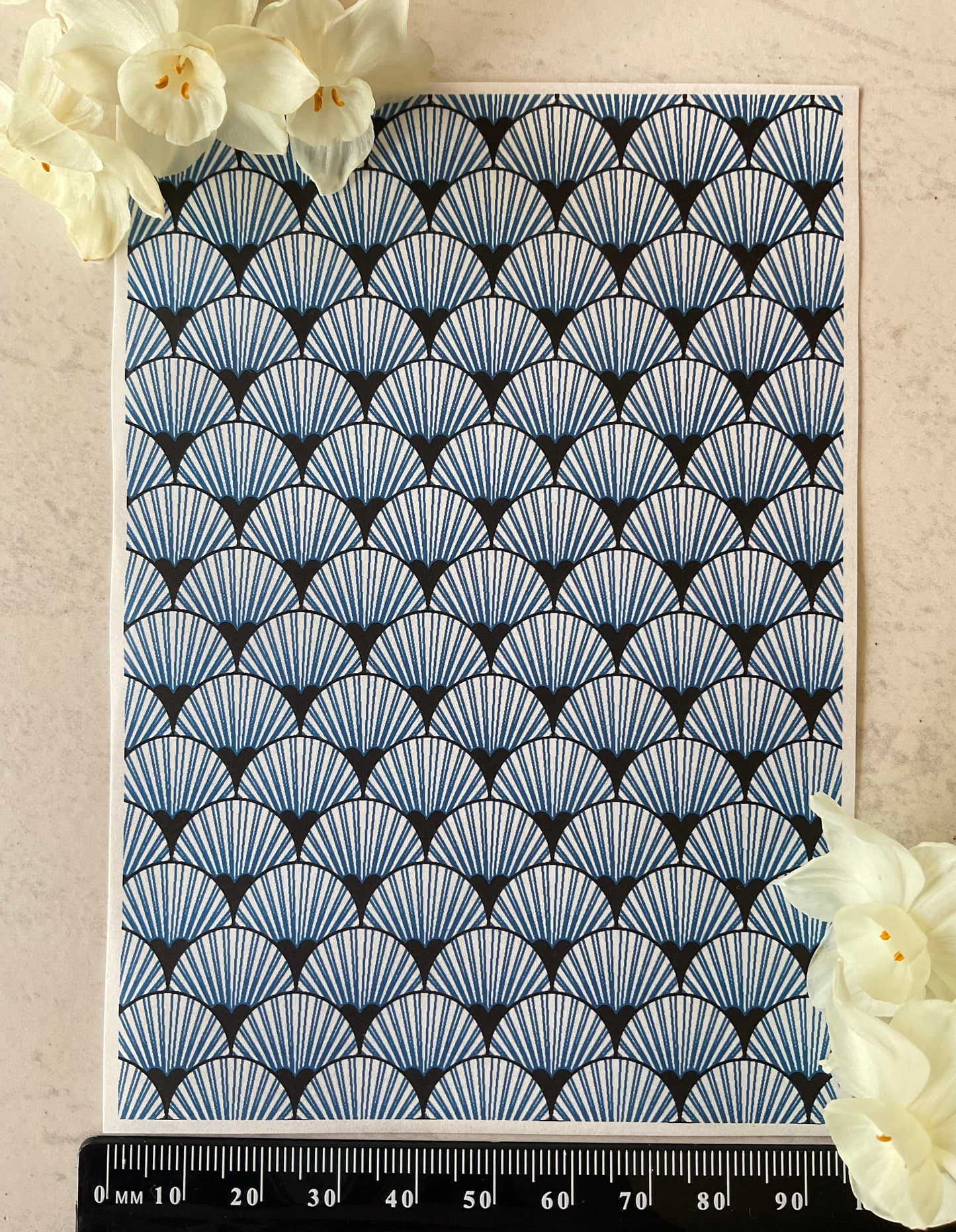 Art Deco Fan Scallops Only in Denim Blue Collab Colour Water Soluble Transfer - Me Oh My Graphics x Coral Cockatoo 31