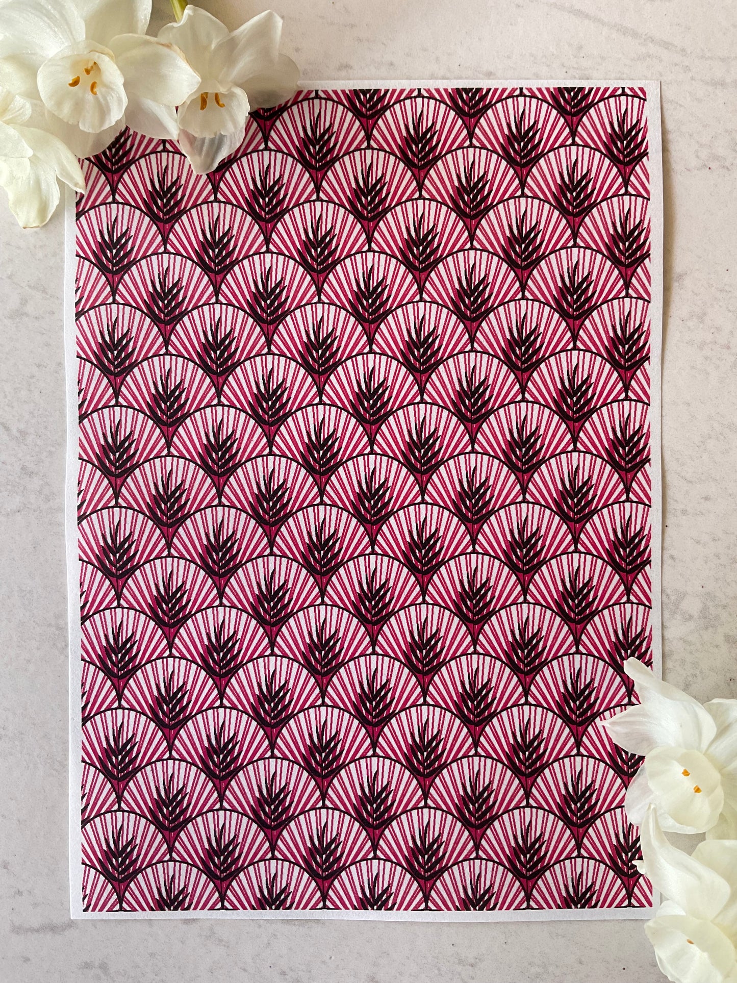 Art Deco Palm Scallops Only in Ravishing Raspberry Collab Colour Water Soluble Transfer - Me Oh My Graphics x Coral Cockatoo 27