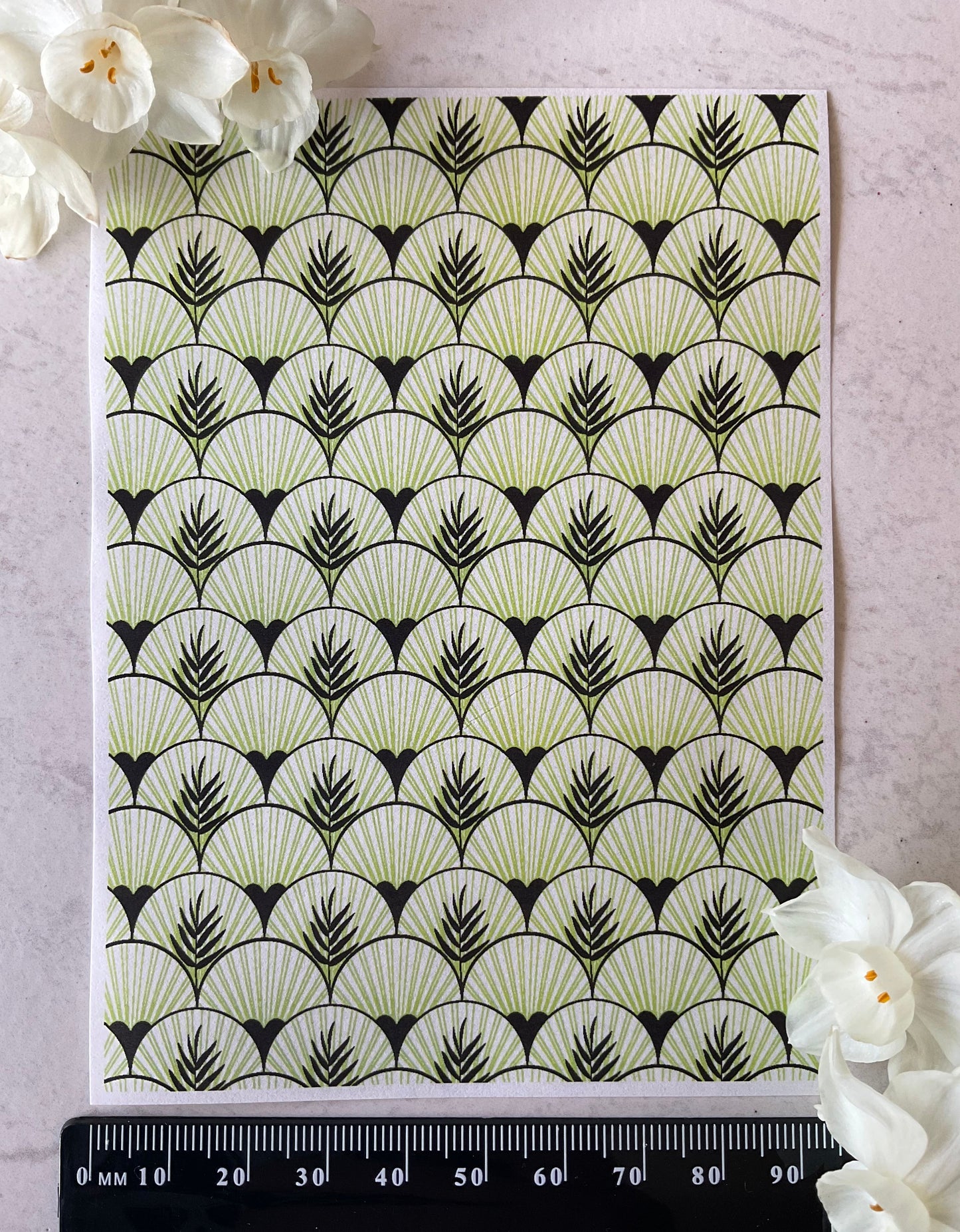 Art Deco Palms & Fans Scallops in Lime Collab Colour Water Soluble Transfer - Me Oh My Graphics x Coral Cockatoo 23