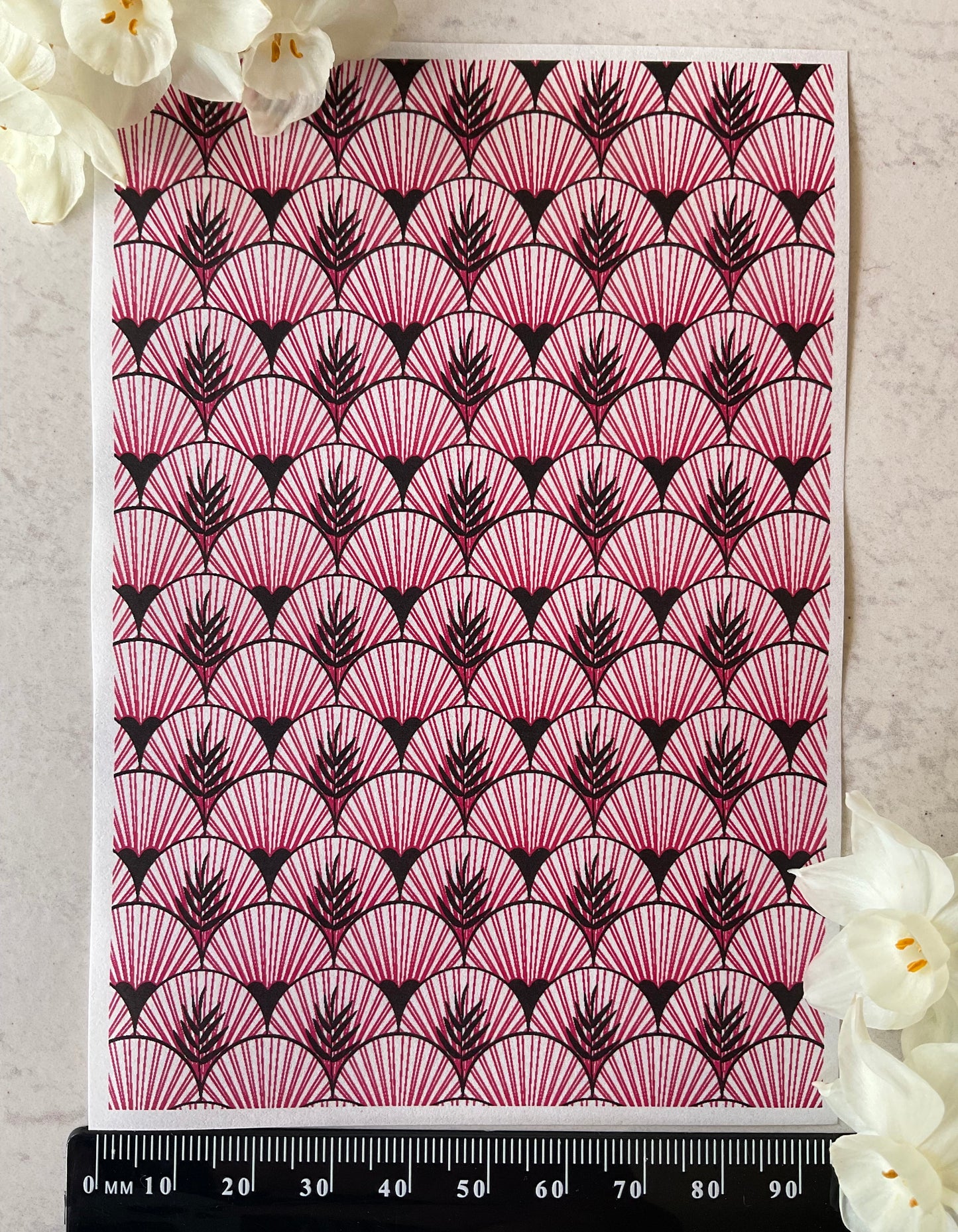 Art Deco Palms & Fans Scallops in Ravishing Raspberry Collab Colour Water Soluble Transfer - Me Oh My Graphics x Coral Cockatoo 22