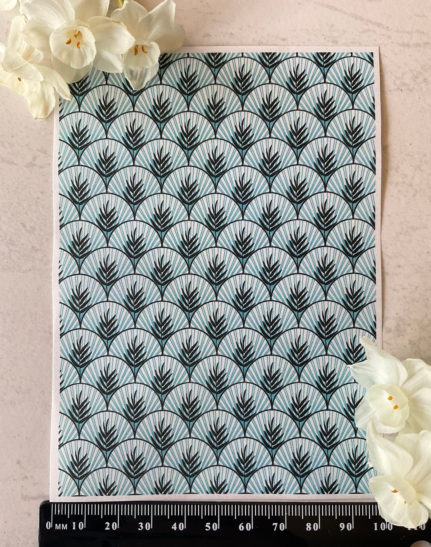 Art Deco Palm Scallops Only in Sky Blue Collab Colour Water Soluble Transfer - Me Oh My Graphics x Coral Cockatoo 25