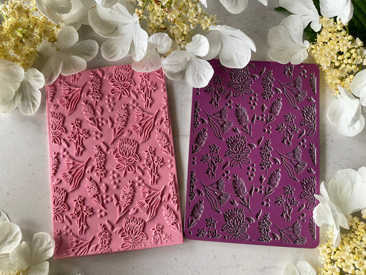 Australian Flowers - Bottlebrush, Protea and Eucalyptus Blossoms Texture Mat 002