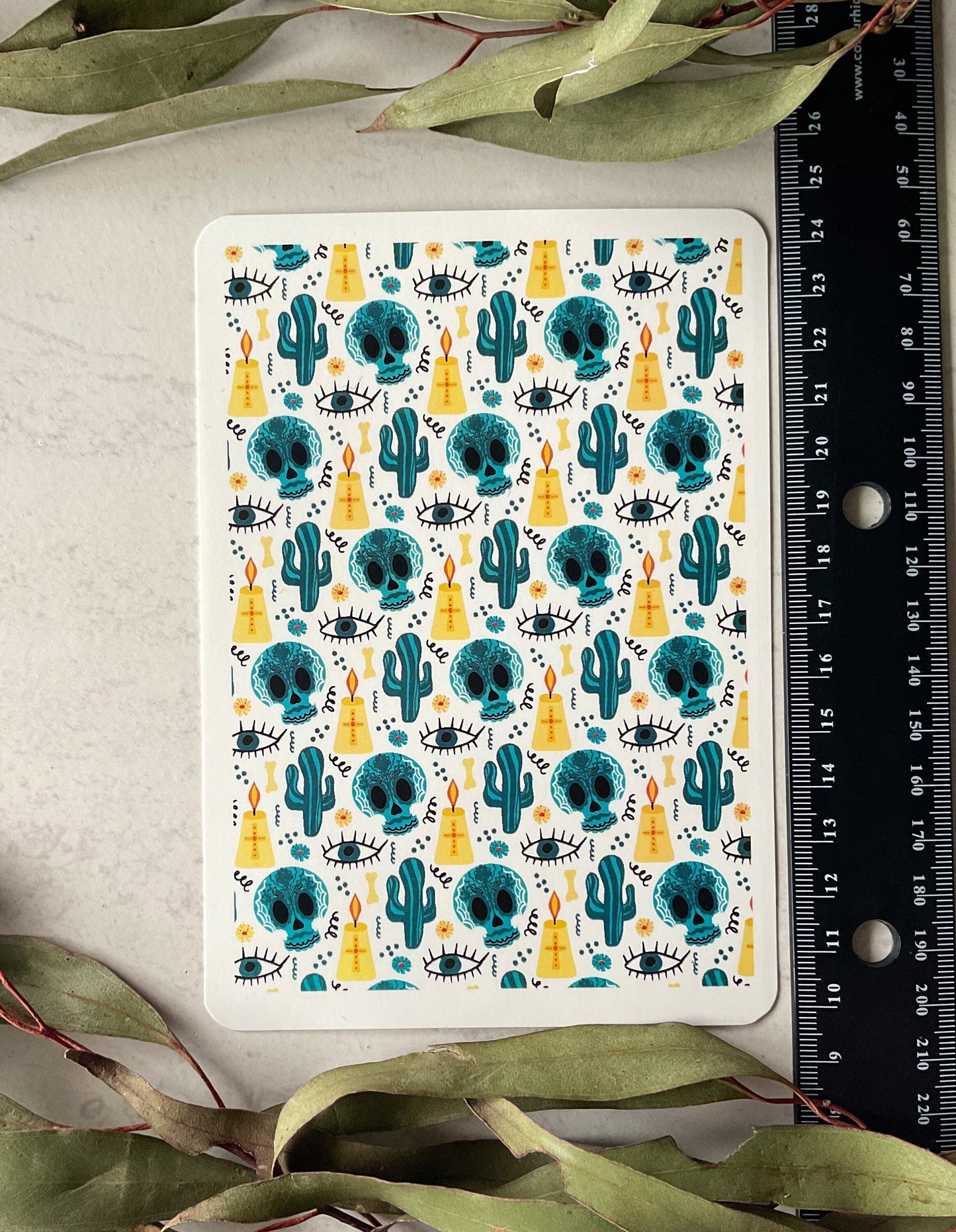 Turquoise Sugar Skull and Candles Colour Water Transfer 061