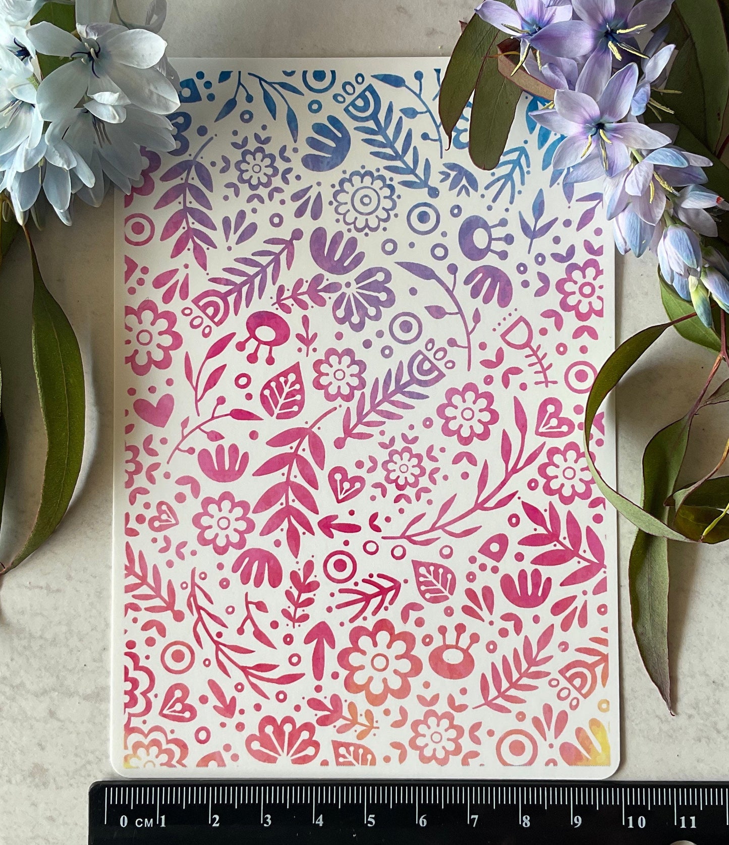 Watercolour Sunset Pink Folk Garden 145