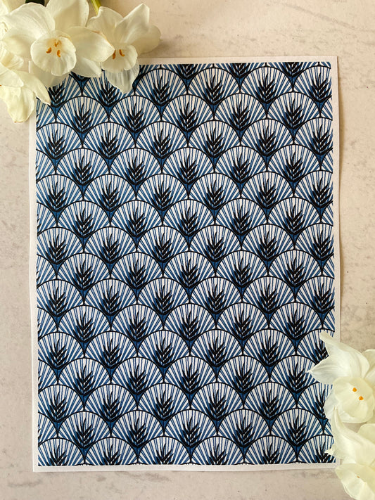 Art Deco Palm Scallops Only in Denim Blue Collab Colour Water Soluble Transfer - Me Oh My Graphics x Coral Cockatoo 26