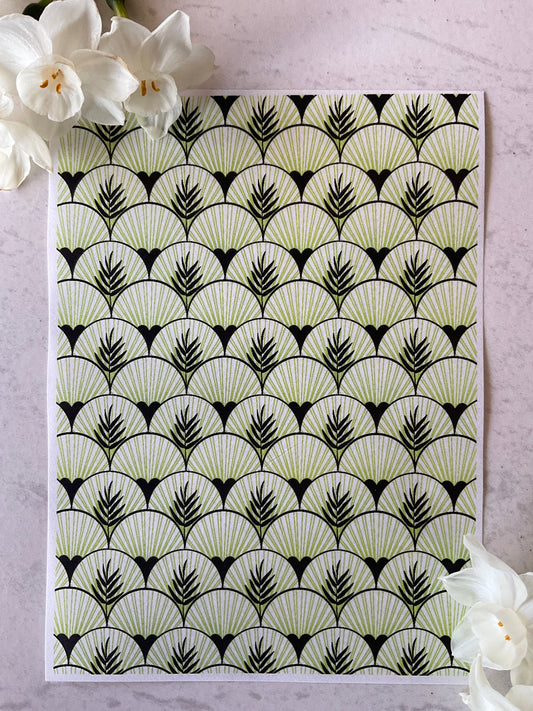 Art Deco Palms & Fans Scallops in Lime Collab Colour Water Soluble Transfer - Me Oh My Graphics x Coral Cockatoo 23