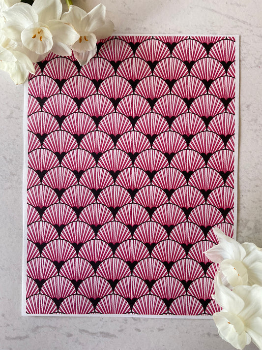 Art Deco Fan Scallops Only in Ravishing Raspberry Collab Colour Water Soluble Transfer - Me Oh My Graphics x Coral Cockatoo 32