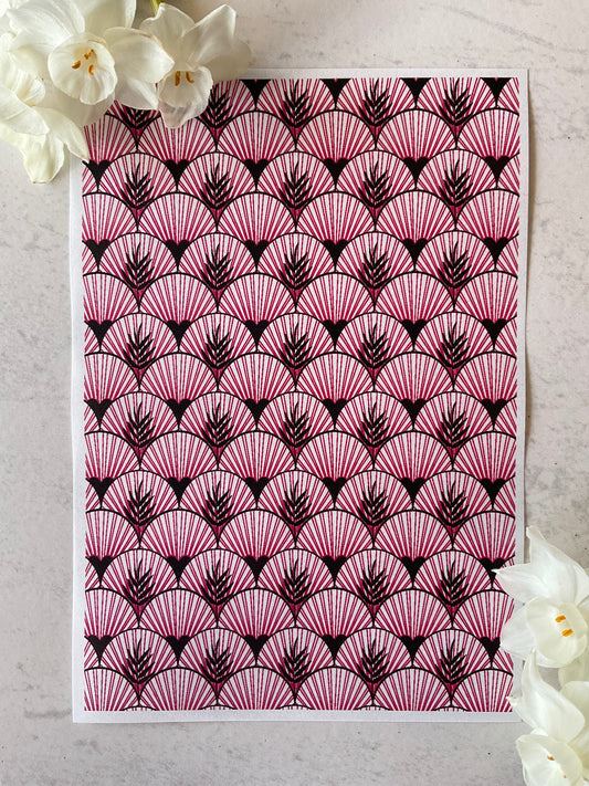Art Deco Palms & Fans Scallops in Ravishing Raspberry Collab Colour Water Soluble Transfer - Me Oh My Graphics x Coral Cockatoo 22