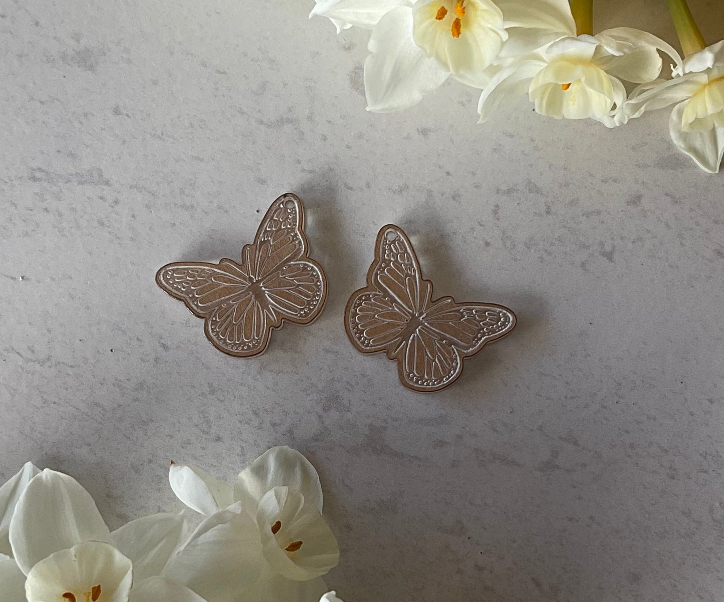 Clear Monarch Butterfly Acrylic Charm Pair