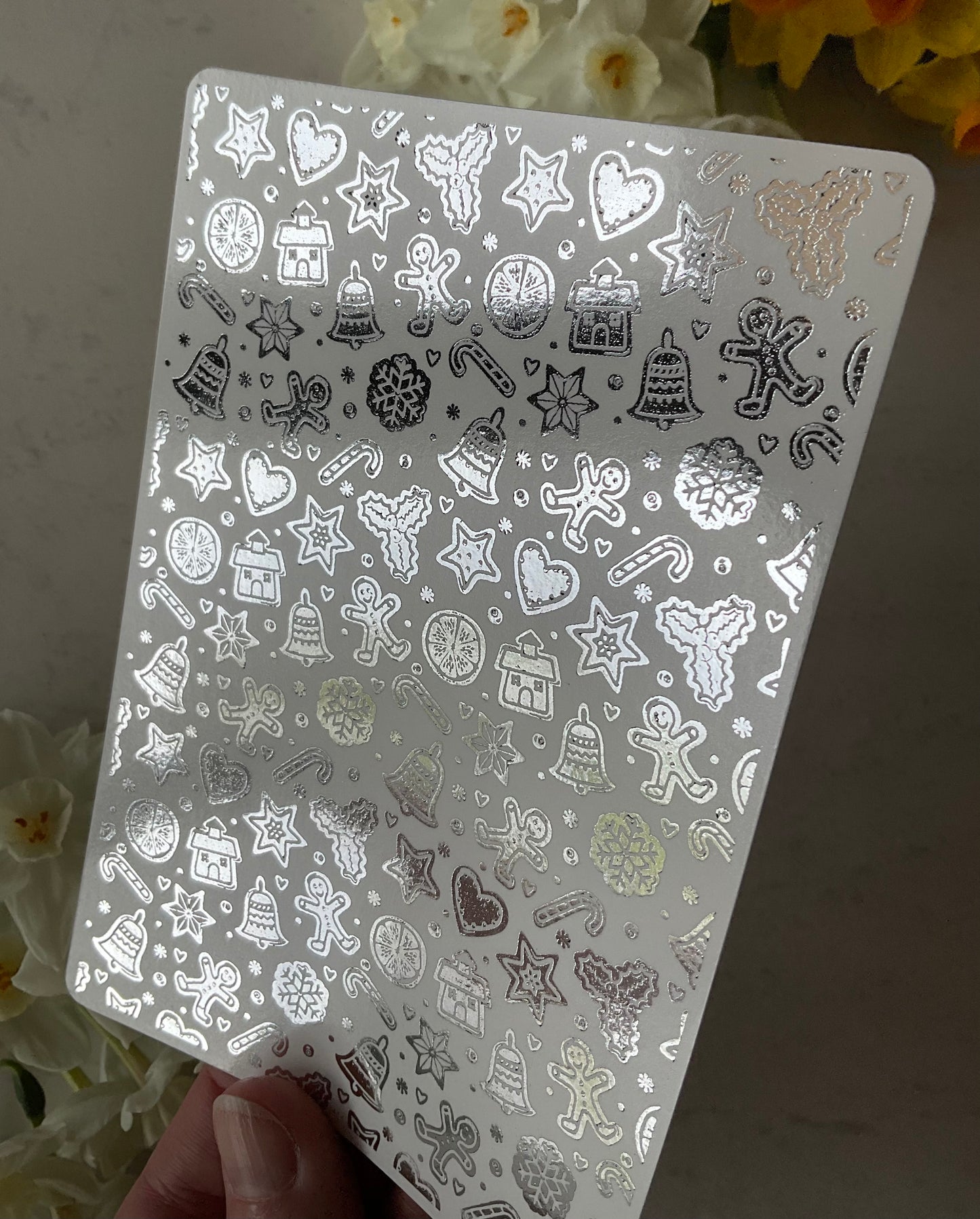 Ditsy Gingerbread Silver Foil Water Transfer 089