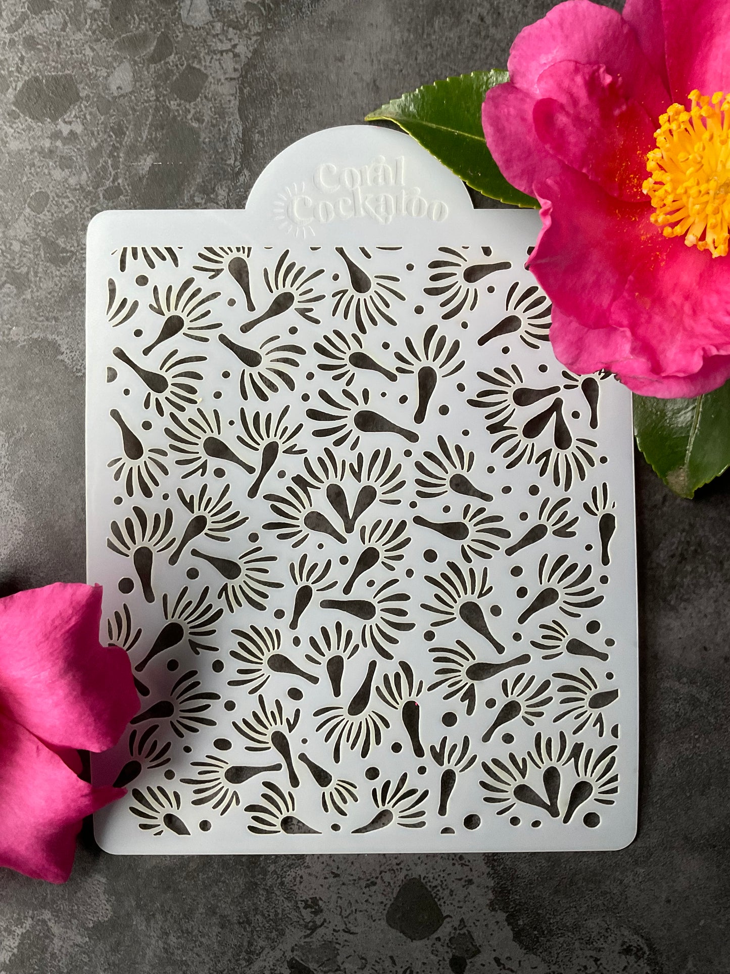 Coral Cockatoo Eucalyptus Blossoms Stencil ST030