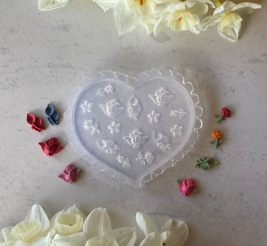 Rose Buds and Leaves Floral Miniature Silicone Mold 006