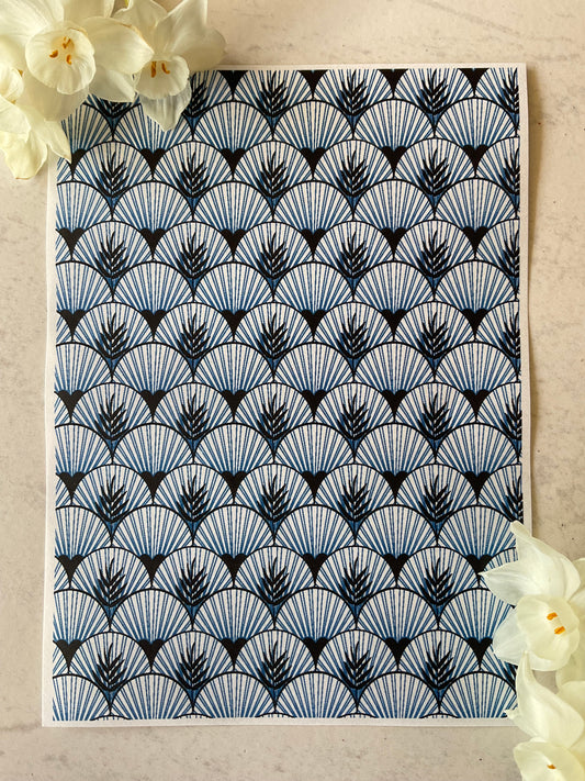 Art Deco Palms & Fans Scallops in Denim Blue Collab Colour Water Soluble Transfer - Me Oh My Graphics x Coral Cockatoo 21