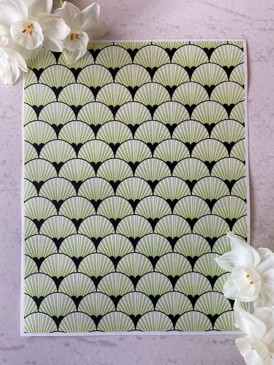 Art Deco Fan Scallops Only in Lime Collab Colour Water Soluble Transfer - Me Oh My Graphics x Coral Cockatoo 33