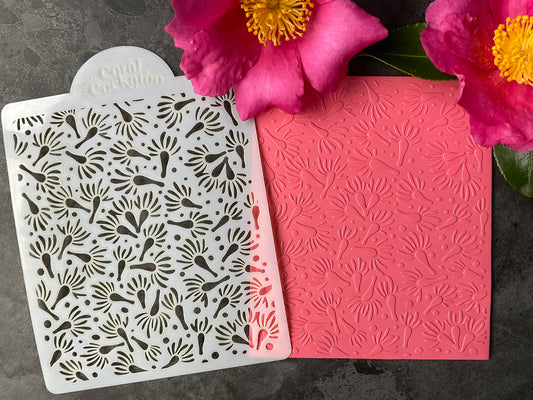Coral Cockatoo Eucalyptus Blossoms Stencil ST030