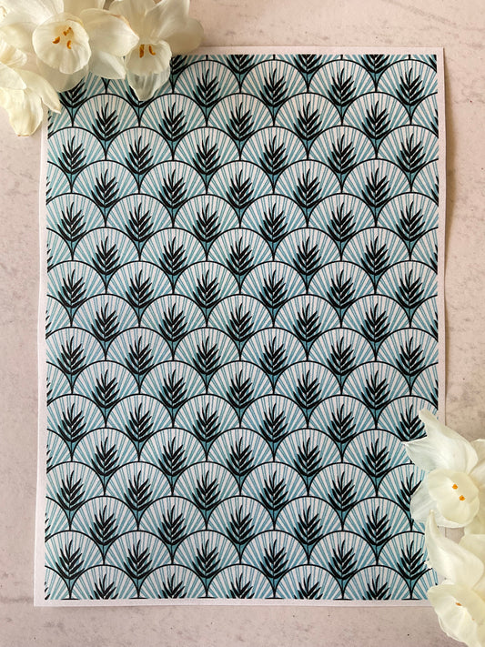 Art Deco Palm Scallops Only in Sky Blue Collab Colour Water Soluble Transfer - Me Oh My Graphics x Coral Cockatoo 25