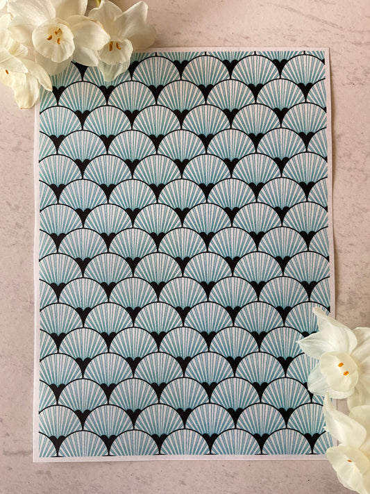 Art Deco Fan Scallops Only in Sky Blue Collab Colour Water Soluble Transfer - Me Oh My Graphics x Coral Cockatoo 30