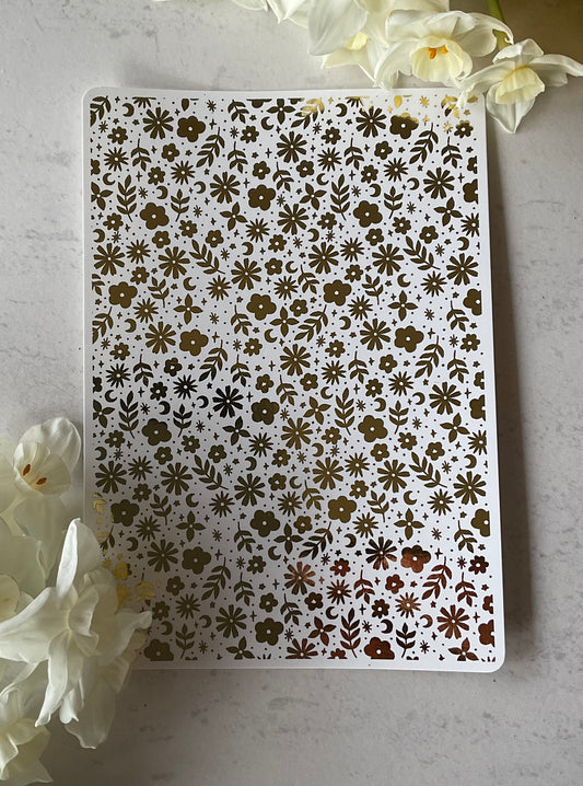 Celestial Floral Blooms Gold Foil Water Transfer 084