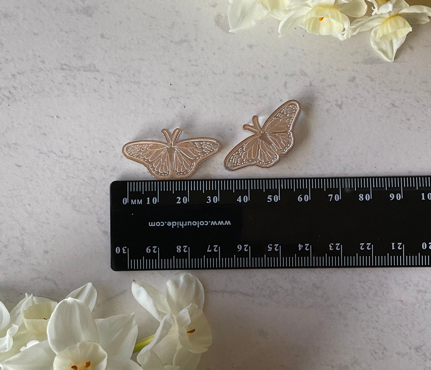 Clear Fritillary Butterfly Acrylic Charm Pair