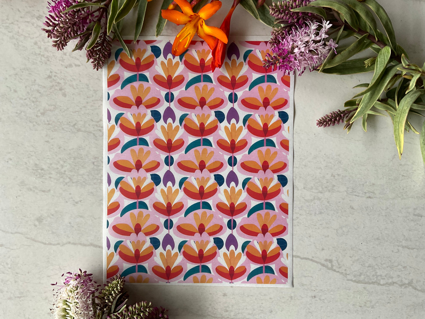 Modern Bold Flowers Patterns Colour Water Soluble Transfer 019