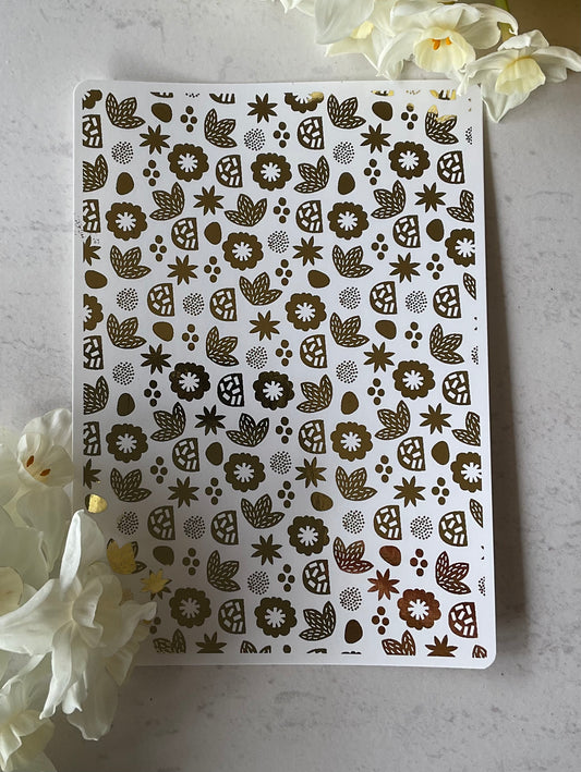 Contemporary Bohemian Florals Gold Foil Water Transfer 085