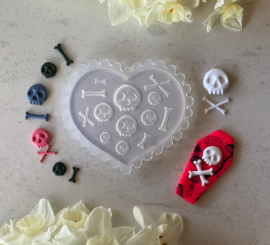 Spooky Halloween Skulls & Crossbones Miniature Silicone Mold 001