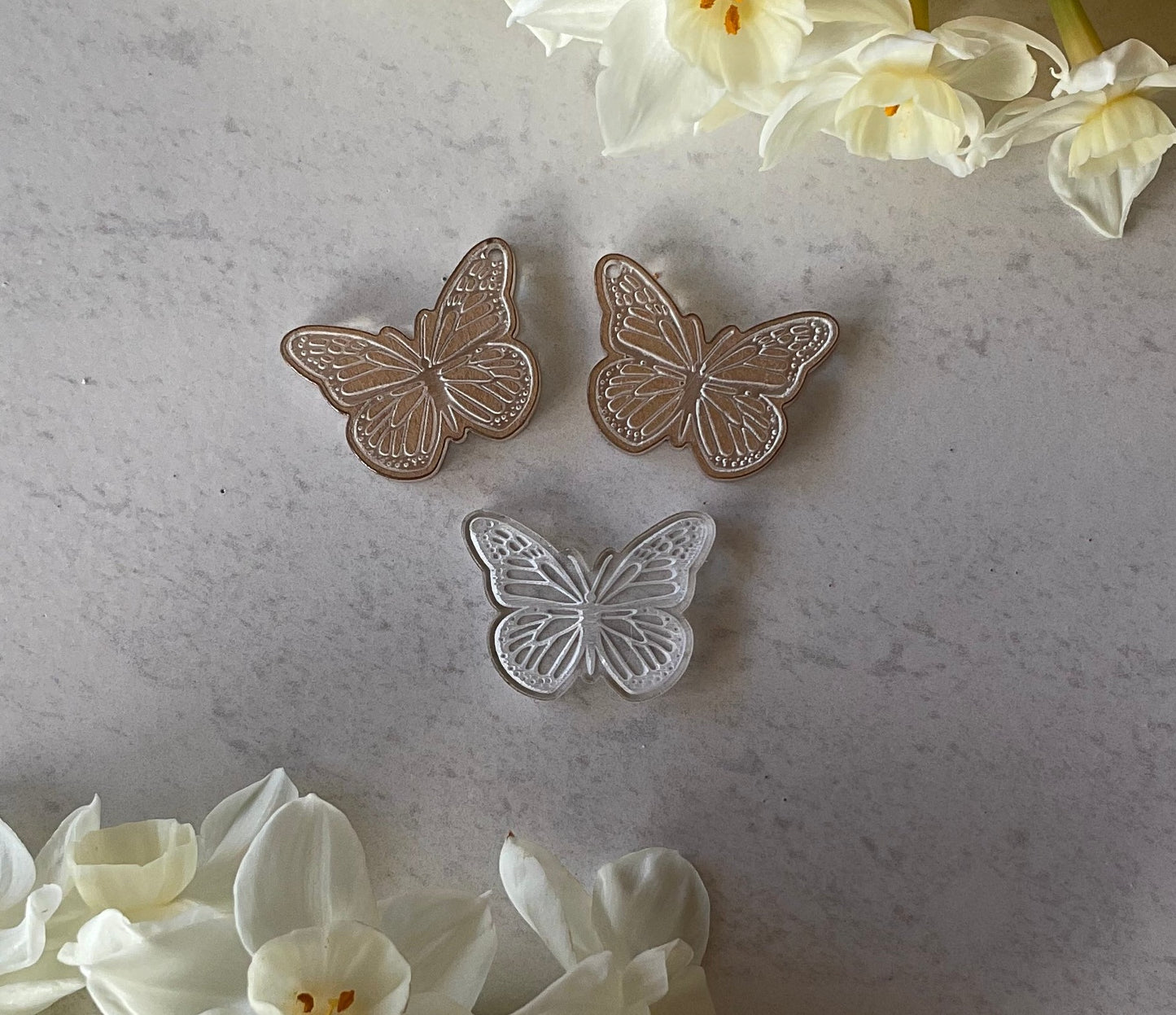 Clear Monarch Butterfly Acrylic Charm Pair