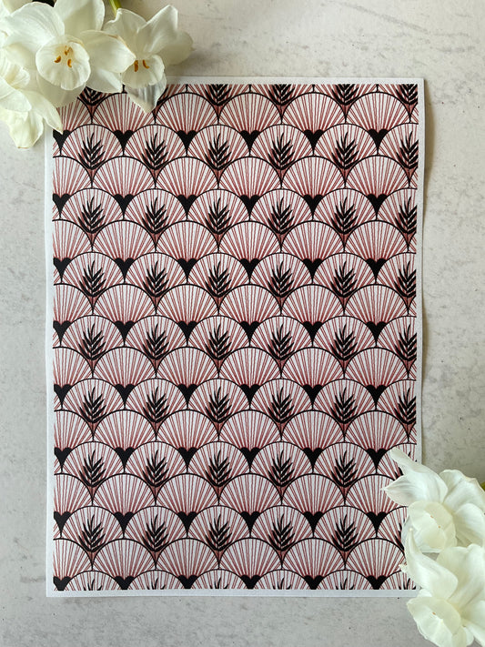 Art Deco Palms & Fans Scallops in Burnt Copper Collab Colour Water Soluble Transfer - Me Oh My Graphics x Coral Cockatoo 24