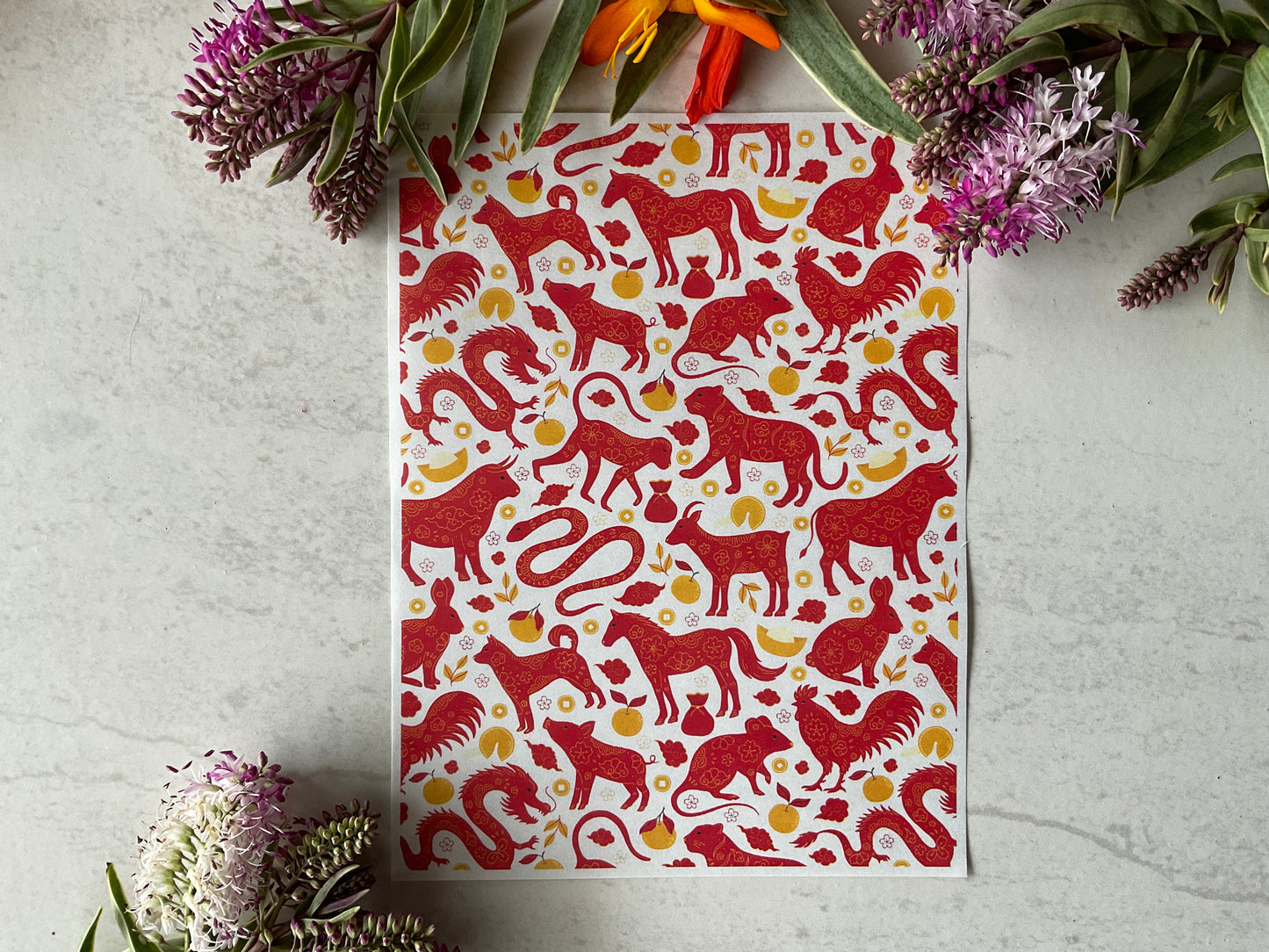 Lunar New Year Animals Patterns Colour Water Soluble Transfer 018