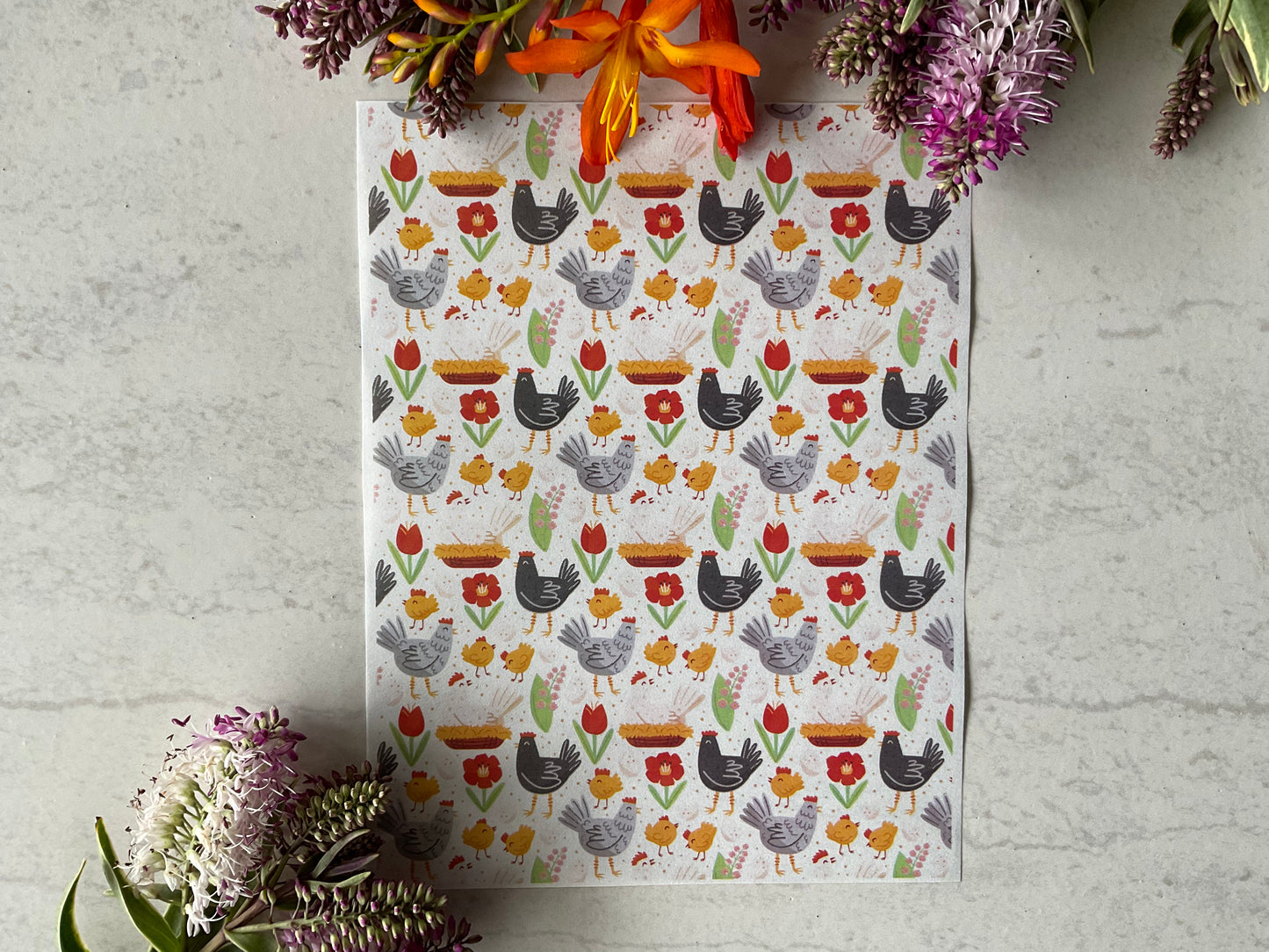 Cute Chickens and Farm Florals Patterns Colour Water Soluble Transfer 022