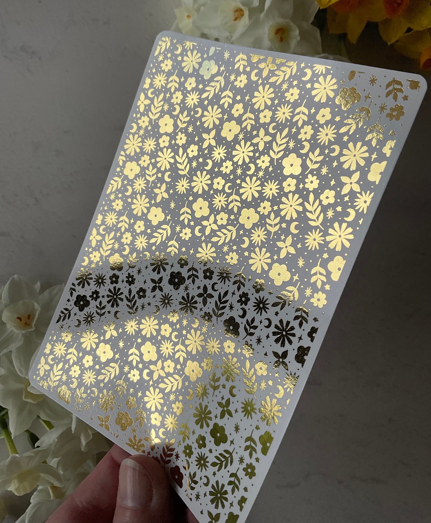 Celestial Floral Blooms Gold Foil Water Transfer 084