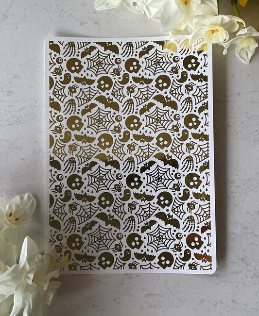 Creepy Halloween Spiders, Skulls & Spiderwebs Gold Foil 074