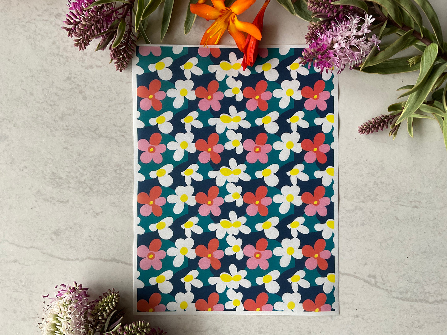 Modern Bold Flowers Patterns Colour Water Soluble Transfer 019