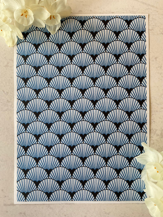 Art Deco Fan Scallops Only in Denim Blue Collab Colour Water Soluble Transfer - Me Oh My Graphics x Coral Cockatoo 31