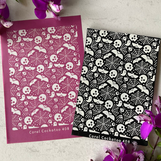 Creepy Halloween Spiderwebs, Ghosties & Skulls Silkscreen 408