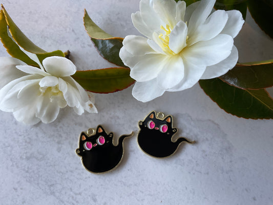 Black Ghost Cat Enamel Charm 30 mm 2 Pieces