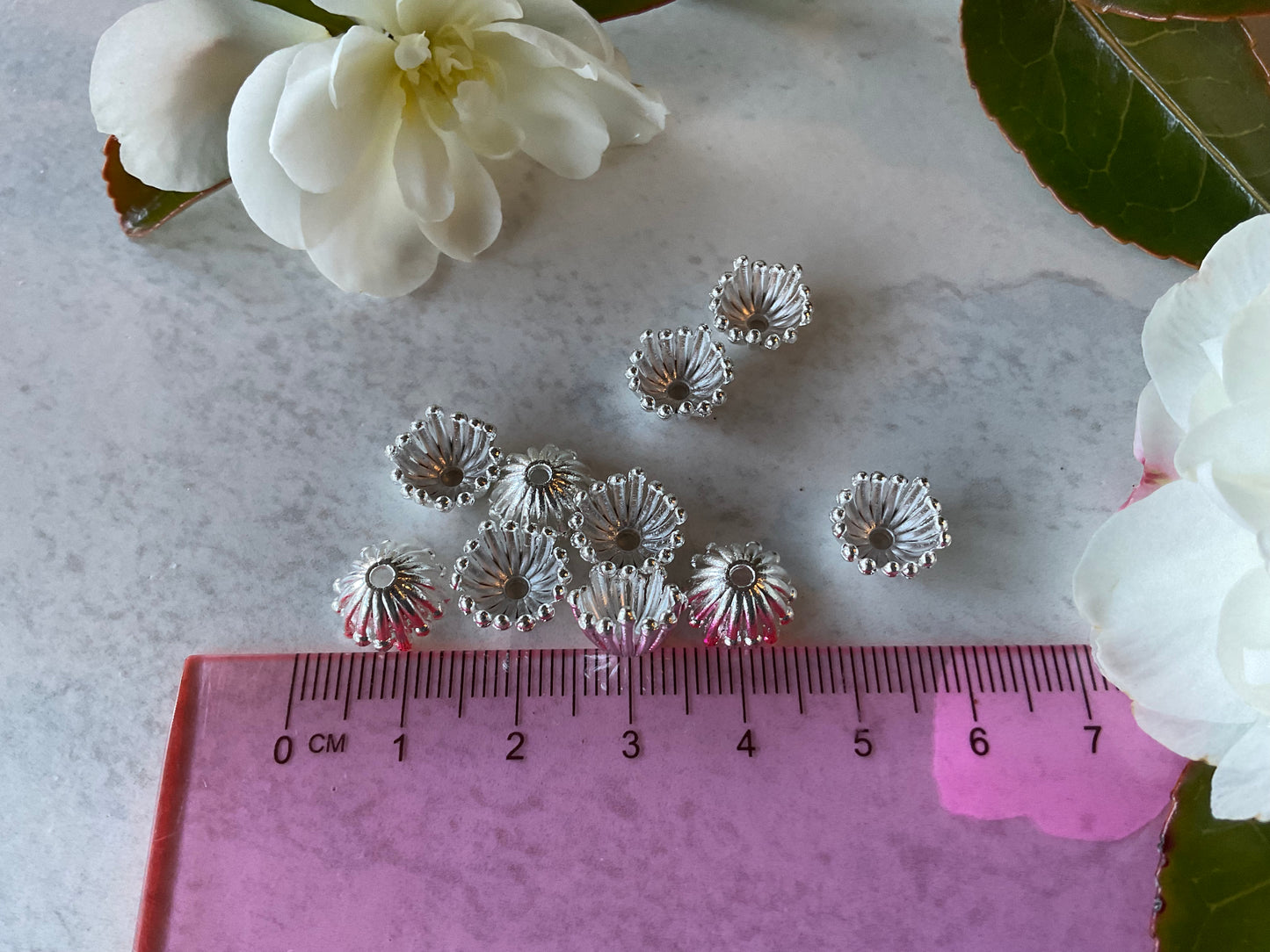 Silver Plated 11mm Large Flower Centre Stamens 10 Pieces