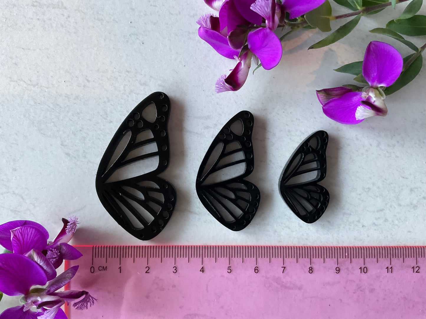 Black Monarch Butterfly Full Wing Pair Charm Acrylic