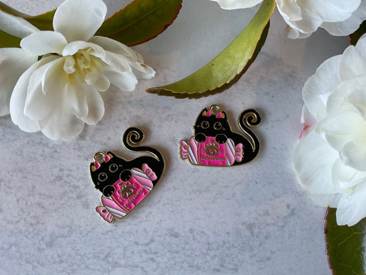 Black Demon Candy Cat Enamel Charm 30 mm 2 Pieces