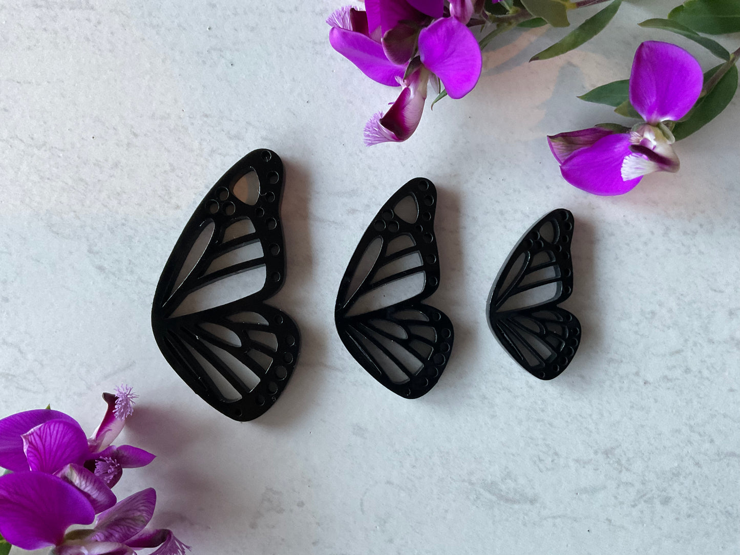 Black Monarch Butterfly Full Wing Pair Charm Acrylic