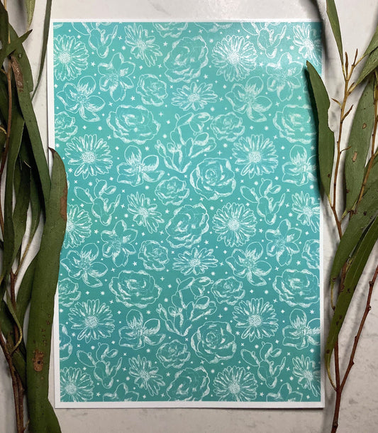 Teal Succulents Colour Water Transfer 014