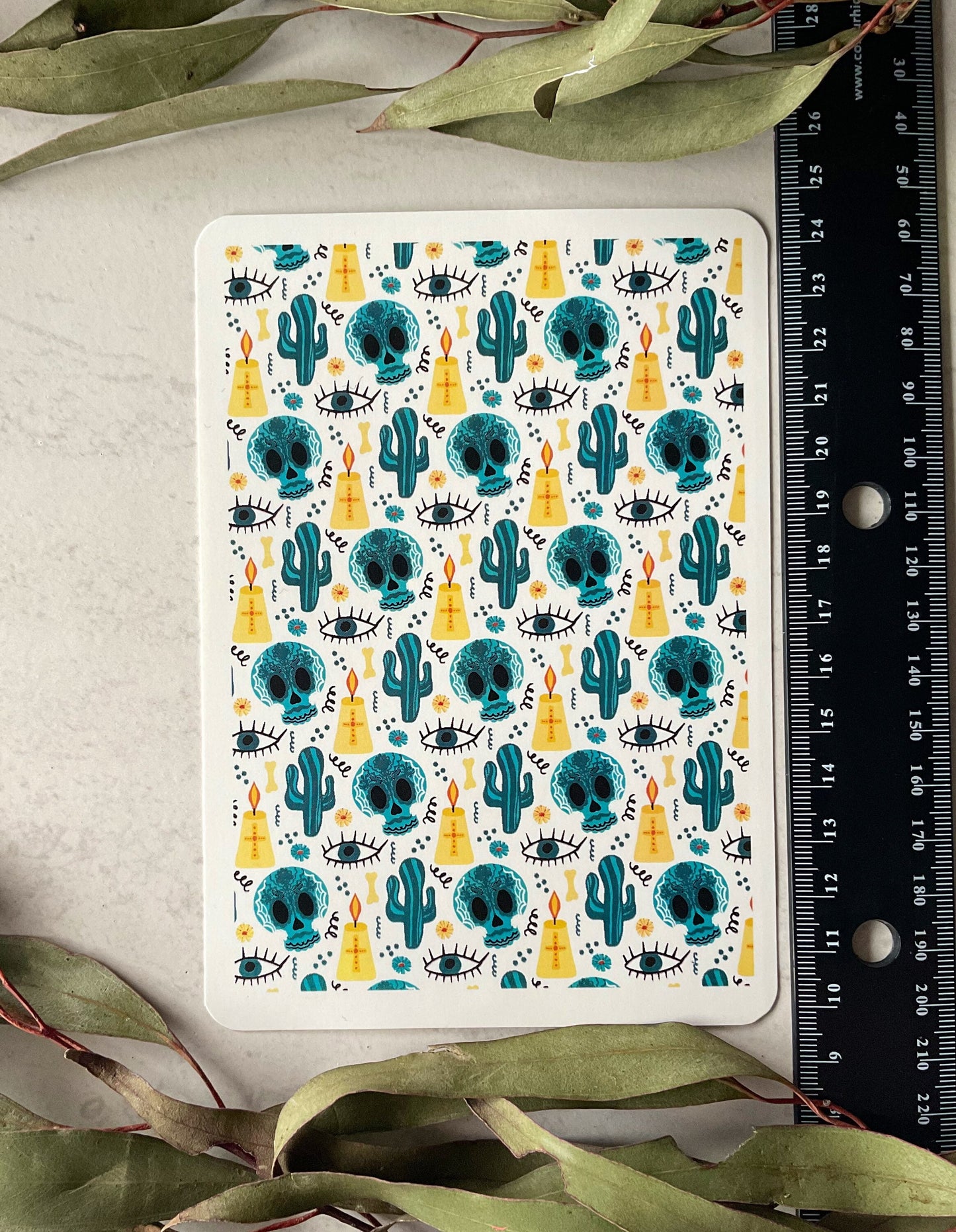 Turquoise Sugar Skull and Candles Colour Water Transfer 061