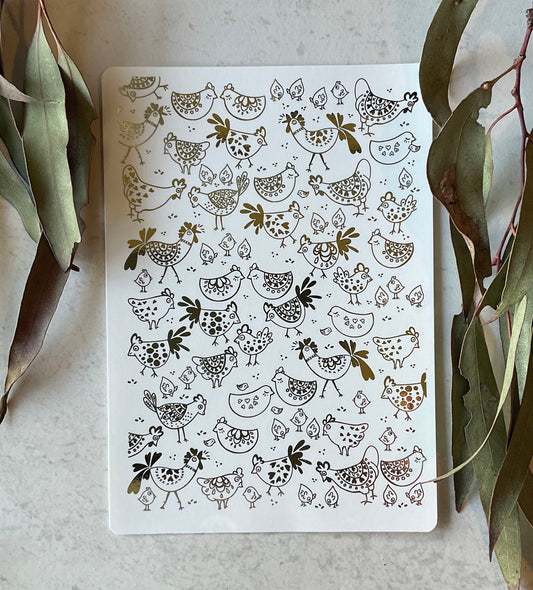 Chookas Patterned Chickens Gold Foil 030