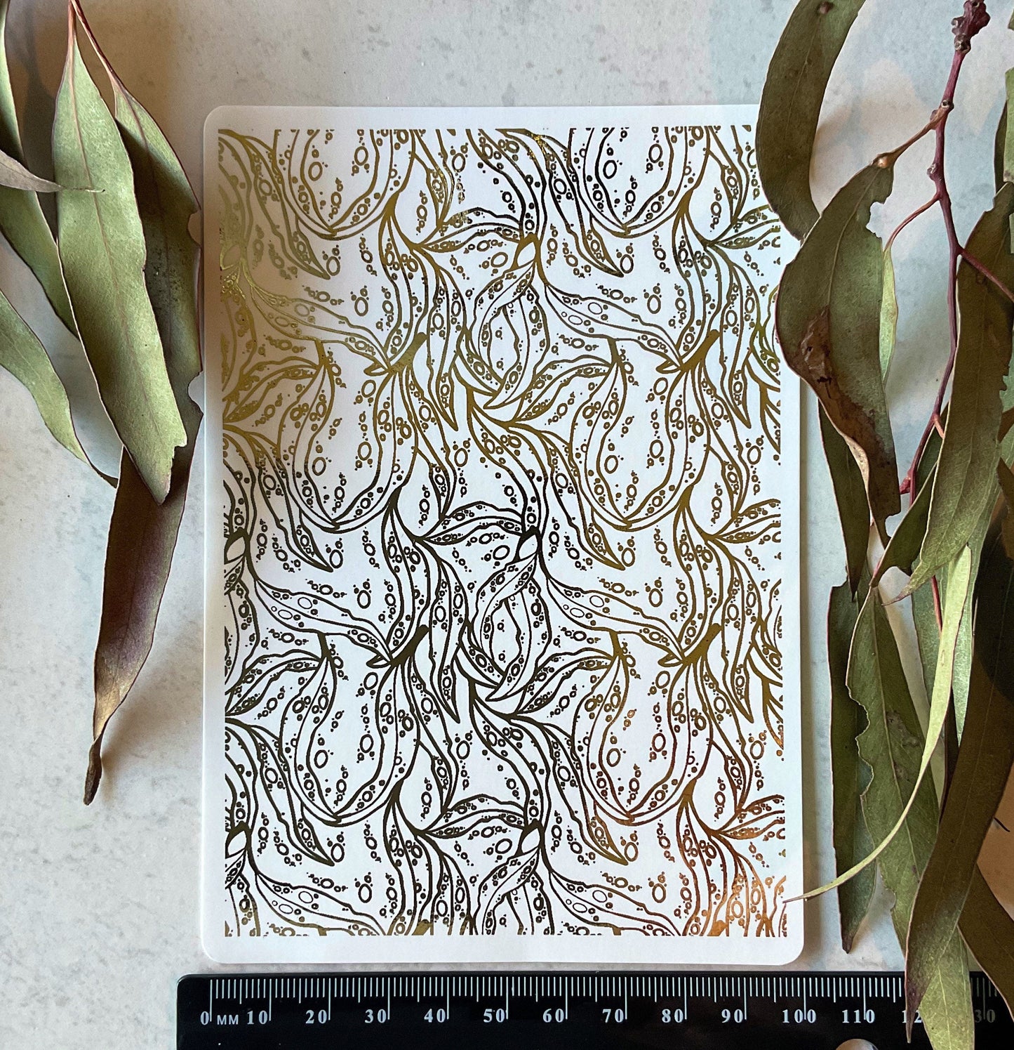 Eucalyptus Leaves Ditsy Print Gold Foil 026